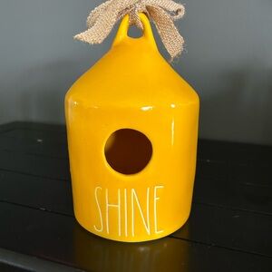 Rae Dunn Yellow 'Shine' Ceramic Birdhouse with Burlap Bow